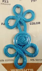 Frosch Knoten Verschluss Türkis Baumwolle Viskose 3,5" Wrights WE Wright Vintage - Bild 1 von 5