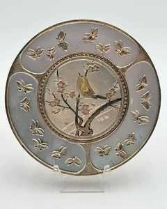 Vintage Art Of Chokin 6” Metal Musical Plate Silver Gold Flowers Butterflies - Picture 1 of 5
