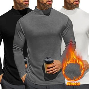 Men Mock Neck Turtleneck Long Sleeve Shirts Undershirt Thermal Fleece Lined Tops - Picture 1 of 22
