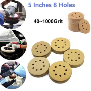 5in 40-1000 Grit Hook Loop Sanding Discs Orbital Sander paper Sheet Pad 8 Hole - Picture 1 of 8