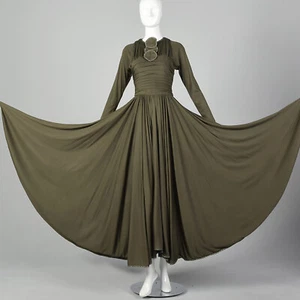 XS Geoffrey Beene Fall 1988 Bohemian Autumn  Dress Long Sleeve Maxi Huge Sweep - Picture 1 of 10
