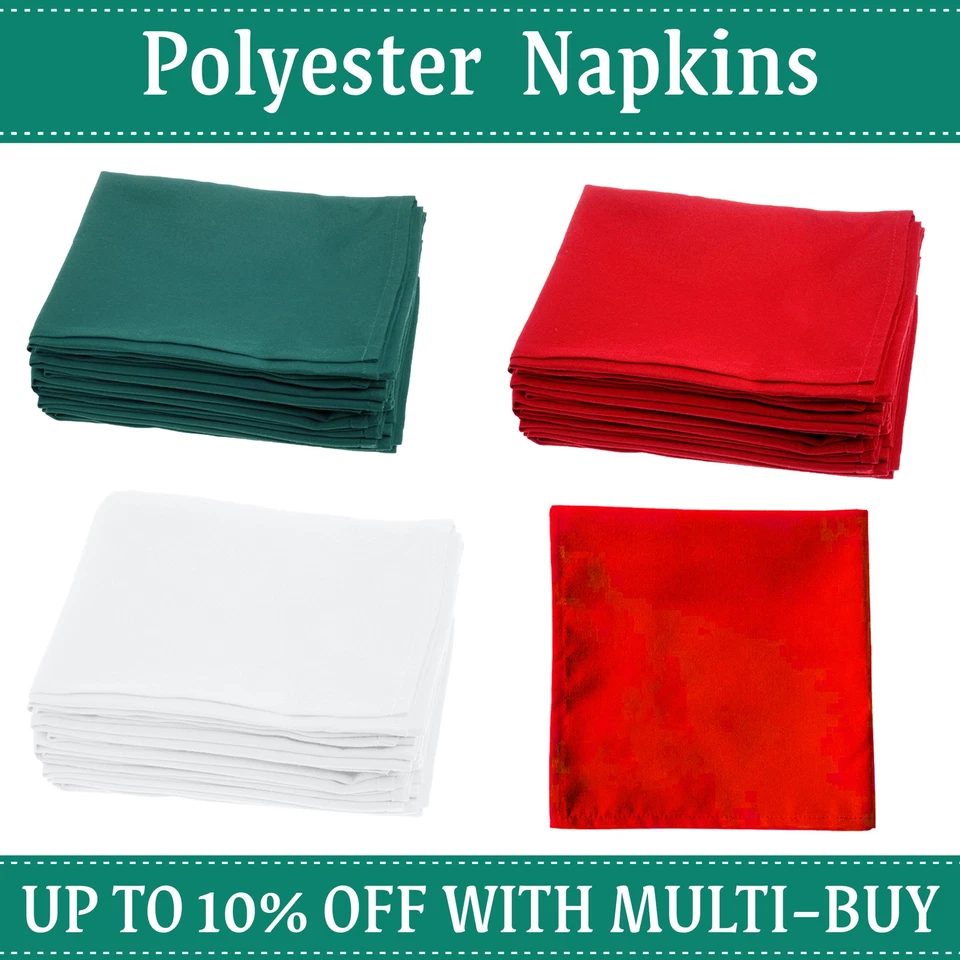 Plain Fabric Napkin Serviettes Christmas Red Green White Dinner Cloth Polyester - Image 1 of 1