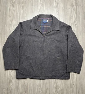 Vintage Pendleton Bomber Jacket Mens L Gray Wool Flannel Lined Collared Zip - Picture 1 of 6