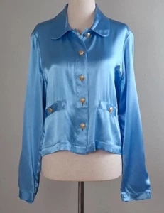 NWT J.CREW BLUE LUSTER CREPE SHIRT JACKET W GOLD BUTTONS FLAP POCKETS SIZE 2XL - Picture 1 of 9