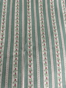Vtg Green Ticking Stripe Fabric Petite Rose 1990 Fabric Traditions 1 Y F64 - Picture 1 of 4