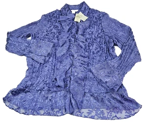 Top Coldwater Creek para mujer 2X 20-22 púrpura con volantes forrado con arrugas carrera nuevo con etiquetas - Imagen 1 de 13