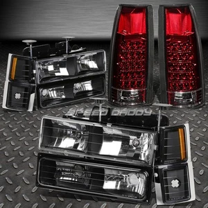 BLACK HEADLIGHT+AMBER CORNER+BUMPER+RED LED TAIL LIGHT FOR 94-02 CHEVY C10 C/K - Picture 1 of 12