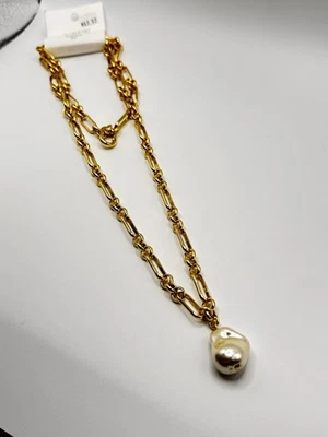 Collar de cadena con clip de oro J Crew colgante de perlas barrocas 38,5" nuevo con etiquetas Foto 1 de 4