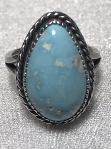 Southwestern Natural Sky Blue Turquoise Ring, Handcrafted Sterling, size 7.5 - Picture 1 of 4