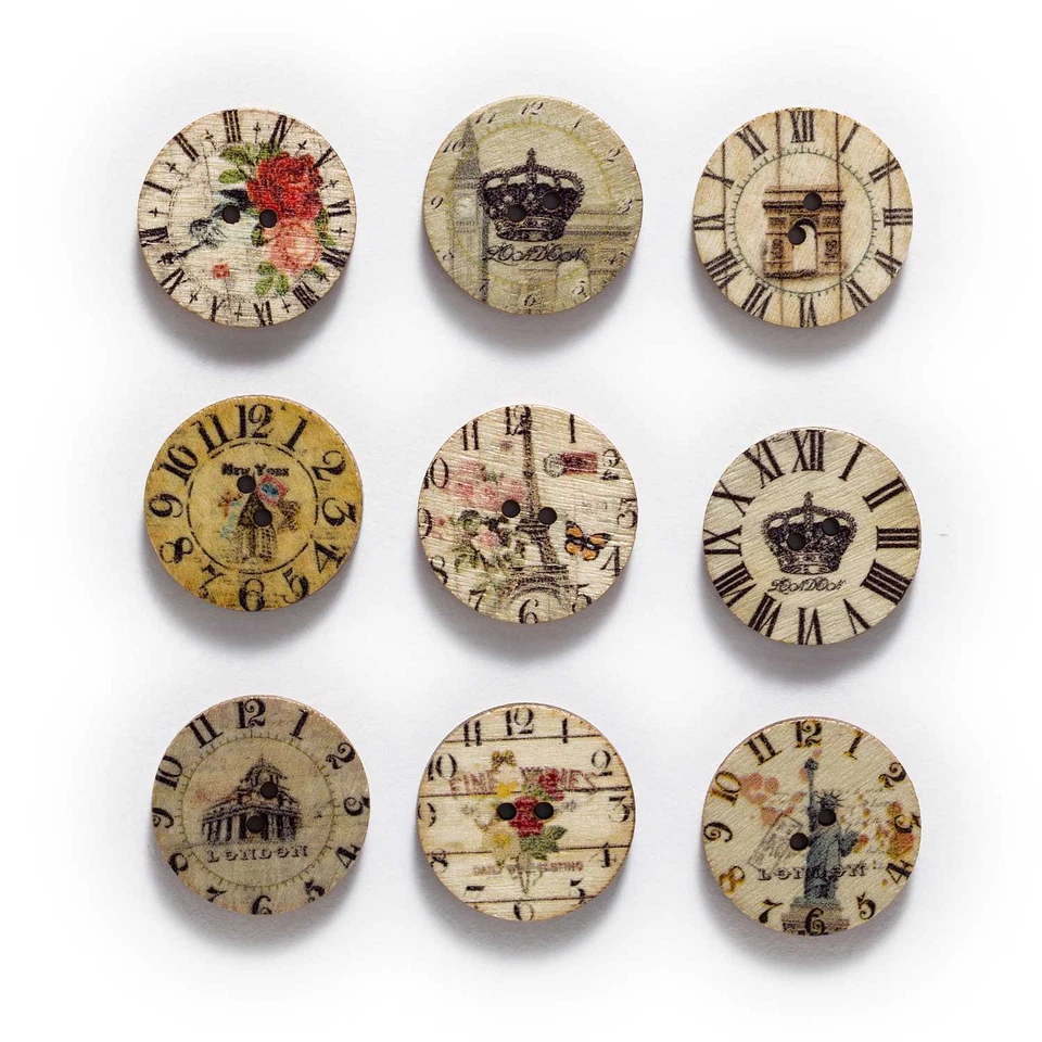 50pcs Building Theme Wood Buttons Sewing Scrapbook Clothing Crafts Decor 15-25mm - Image 1 of 3