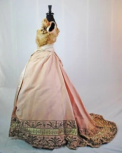 2-PIECE BEADED SILK SATIN TRAINED BALL GOWN, 1880s - Picture 1 of 12