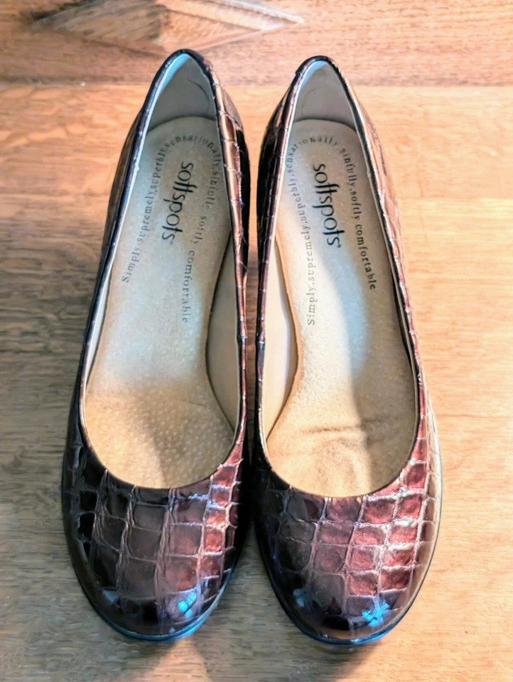 Zapatos de tacón sin cordones de cuero granate de cocodrilo puntos suaves 6 1/2 Foto 1 de 4