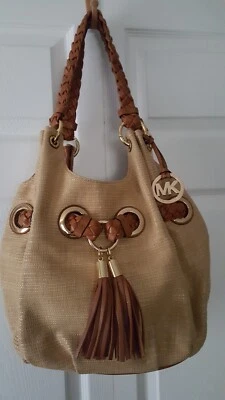 Michael Kors Large 'Carlton' Braided Grommet Shoulder Bag Tassel Leather Hobo - Image 1 of 4