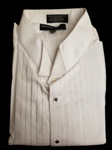 New 22.5 x 36 37 Tuxedo Shirt Cotton Perry Ellis White Wing Pleated TUXXMAN - Picture 1 of 4