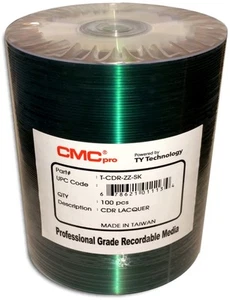 100-Pak CMC PRO (TY Technology) Shiny-Silver 52X 80-Min Silver/Lite-Blue CD-R's