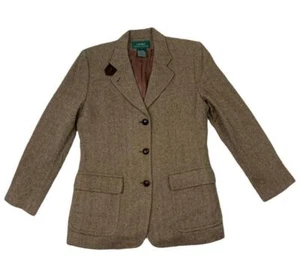 VTG RALPH LAUREN BROWN STRIPED WOOLLEN BLAZER SIZE 8/10 - Picture 1 of 4