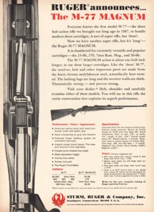 1970 Sturm Ruger: The M77 Magnum Vintage Print Ad - Picture 1 of 1