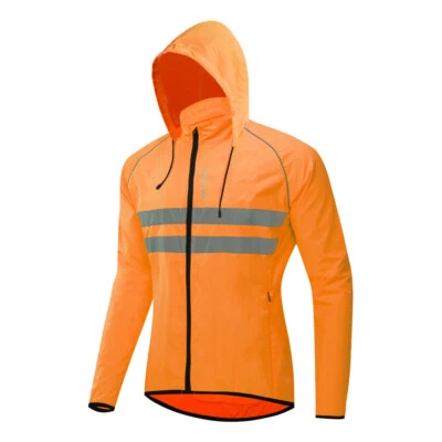 WOSAWE Men Reflective Cycling Hooded Windproof Jackets Storable Sport Activewear - Image 1 of 4