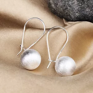 Luxury 925 Solid Sterling Silver 14MM Dangle Drop Ball Earrings Women's Jewelry - Picture 1 of 6