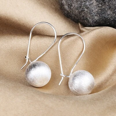 Pendientes colgantes de bola colgantes de lujo de plata esterlina 925 maciza de 14 mm para mujer Foto 1 de 4