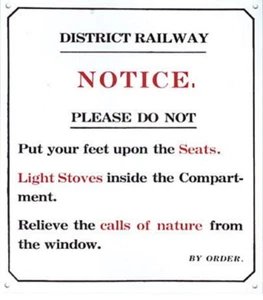 No Feet on Seat Sign Steel Wall Sign 180mm x 160mm District Railway Notice. - Picture 1 of 1