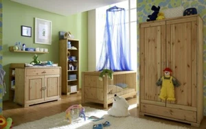 Massivholz Baby-zimmer komplett 6teilig Kiefer massiv gelaugt geölt Kinder möbel - Bild 1 von 6