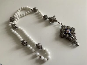 Wunderschöner Alter Rosenkranz Klosterarbeit Weiße Perlen Aus Der Zeit Um 1900 - Bild 1 von 6