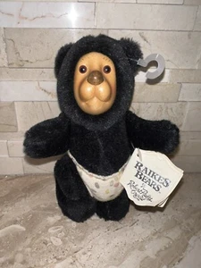 Robert Raikes cara de madera 7" oso negro con etiquetas - Imagen 1 de 4