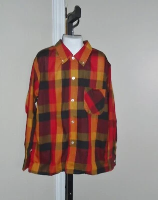Boy's VTG 1970s Long Sleeve Button Up Checked Shirt Red Black Orange Sz 12 NOS - Image 1 of 4