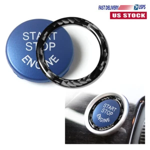 For BMW E90 E92 E93 Blue Engine Start-stop Push Button Cover With Ring Trim 2Pcs - Picture 1 of 12