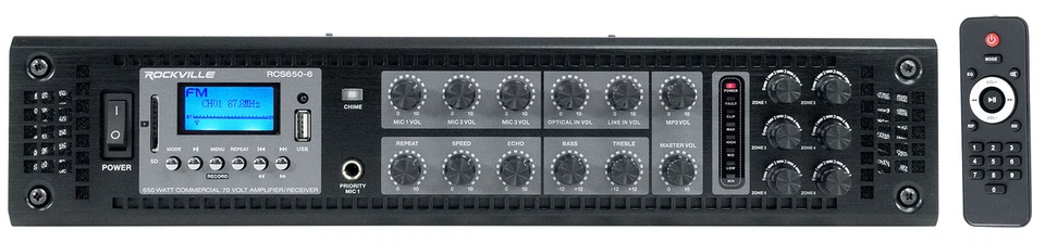 Rockville RCS650-6 650 Watt 6 Zone 70v Commercial/Restaurant Amplifier/Bluetooth - Image 1 of 4