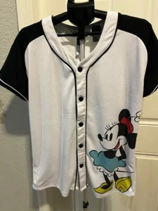 Disney Minnie Mouse Baseball Jersey Womens Size XL #28 Short Sleeve Button Up - Picture 1 of 6