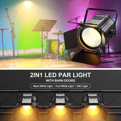 200W COB Par Light Warm & Cold White Spotlights with Barn Door DJ Stage Lighting - Image 1 of 4