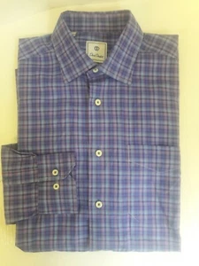 David Donahue men's L 100% cotton purple blue plaid long sleeve - Picture 1 of 4