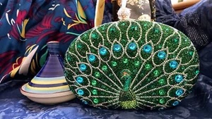 Bejeweled Crystal Multicolor Gold/Silber Pfau wandelbare Handtasche Geldbeutel - Bild 1 von 36