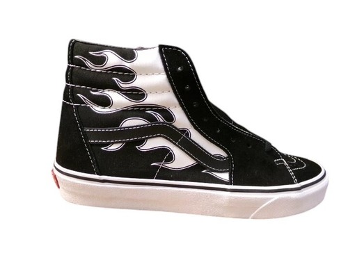 Scarpe da skate VANS uomo Sk8 Hi nere bianche fiamme scamosciate tela sneakers taglia 5