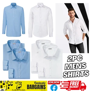 Pack of 2 Plain Mens Long Sleeve SLIM Business Shirts Formal Work School Office - Picture 1 of 22