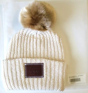 Love Your Melon Beanie Hat NWT White Speckled Natural Pom One Size LYM - Picture 1 of 2