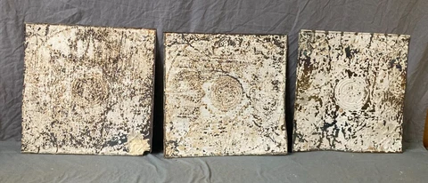 Lot of 3 Antique Tin Ceiling  2' x 2' Shabby Tile 24" SQ Chic VTG Crafts 102-23A Cover