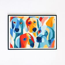 Abstract Dogs Colourful Painting Illustration 7x5 Retro Wall Decor Art Print 