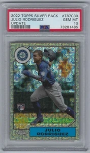 2022 Topps Actualización #T87C30 Julio Rodríguez RC Paquete de Plata Cromo PSA 10 Gemas Como Nuevo - Imagen 1 de 2