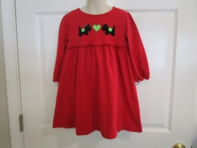J.Khaki Girls Size 4t Red Long Sleeve Dress With Scottie Fur Dogs - Image 1 of 4