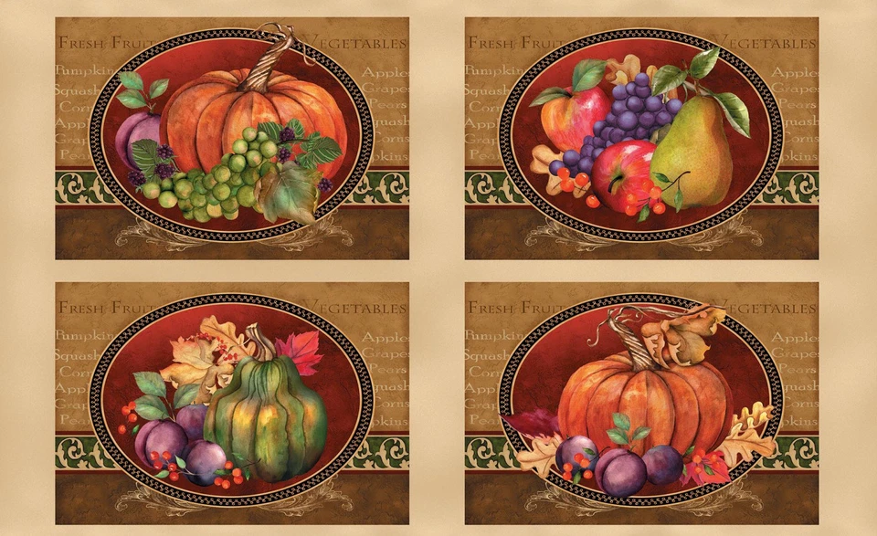 Fruta Calabaza Otoño Otoño Tela Algodón Wilmington Cosecha Agradecida Panel 24" Foto 1 de 1