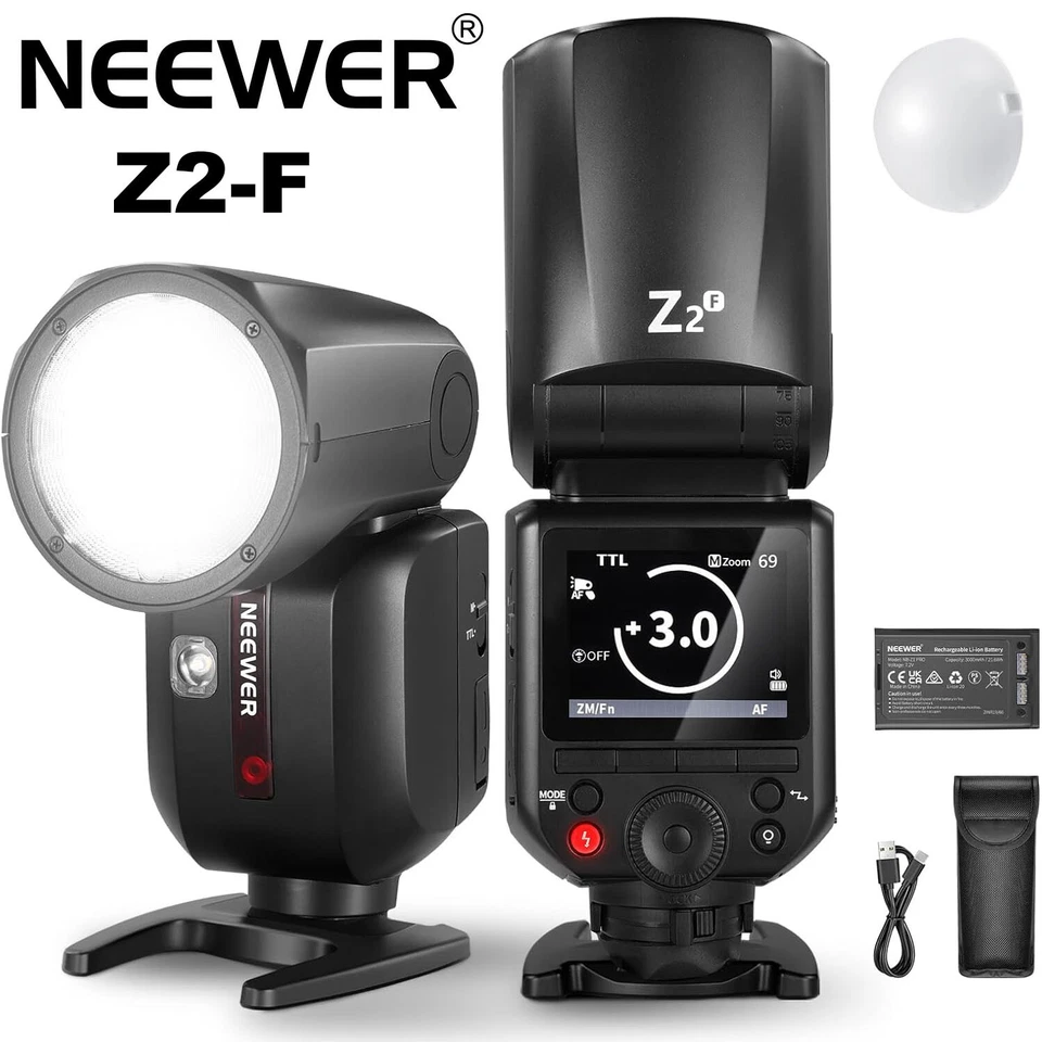 NEEWER Z2-F Z2F 2.4G TTL Round Head Flash Speedlite w Dome Diffuser for Fujifilm - Image 1 of 4