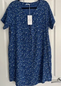 Oversized Short Sleeve Tunic Top size M-L Blue Floral House of Tweed - Picture 1 of 7