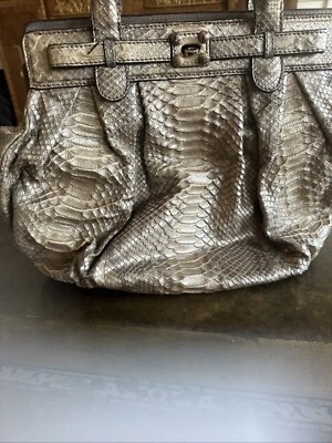 Bolso de Mano Grande de Cuero de Piel de Pitón ZAGLIANI Cartera de Serpiente Hinchada Metálica Foto 1 de 4
