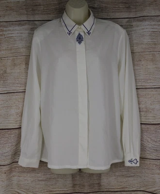 Blusa Camisa DE COLECCIÓN Para Mujer Talla 12 Con Botones Manga Larga Satén Bordada Marfil Foto 1 de 4