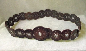Vintage Genuine Leather Disc Belt Brown Silver Cowgirl Boho Western Hippie 39" - Picture 1 of 3