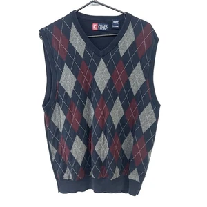 Chaps Argyle Sweater Vest Gray Blue Diamond Knit Preppy Academia Old Money XL - Picture 1 of 7