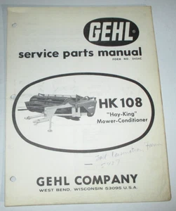 Gehl HK 108 Mower Conditioner Parts Catalog Manual ORIGINAL! 2424C 4-69 - Picture 1 of 3